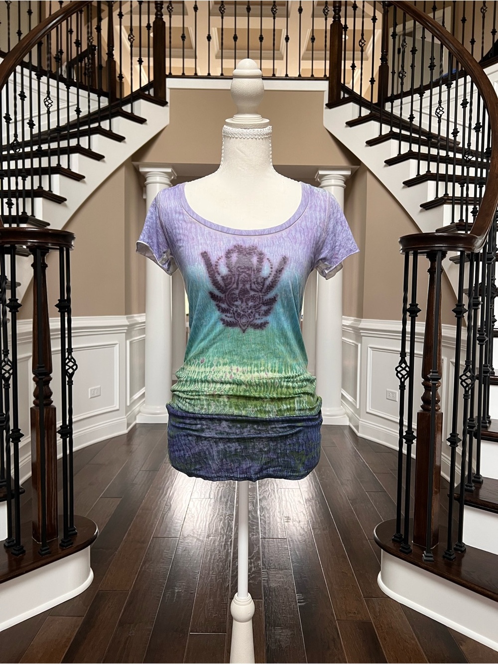 NWT Vintage Free People Women Ombré Purple Blue Green Short Sleeve Top Graphic M - Picture 4 of 11